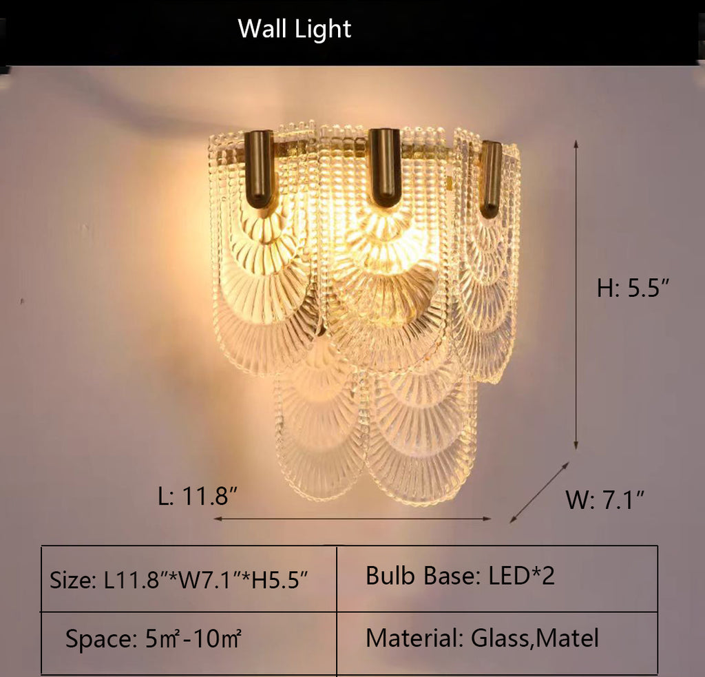 Wall Light: L11.8"*W7.1"*H5.5"  glass, tiered, curtain, folded, overlapped, light luxury, oversized, suit, living room, dining room, kitchen island, wall light, flush mount, ceiling, bedroom