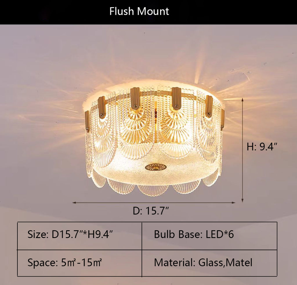 Flush Mount: D15.7"*H9.4"  glass, tiered, curtain, folded, overlapped, light luxury, oversized, suit, living room, dining room, kitchen island, wall light, flush mount, ceiling, bedroom