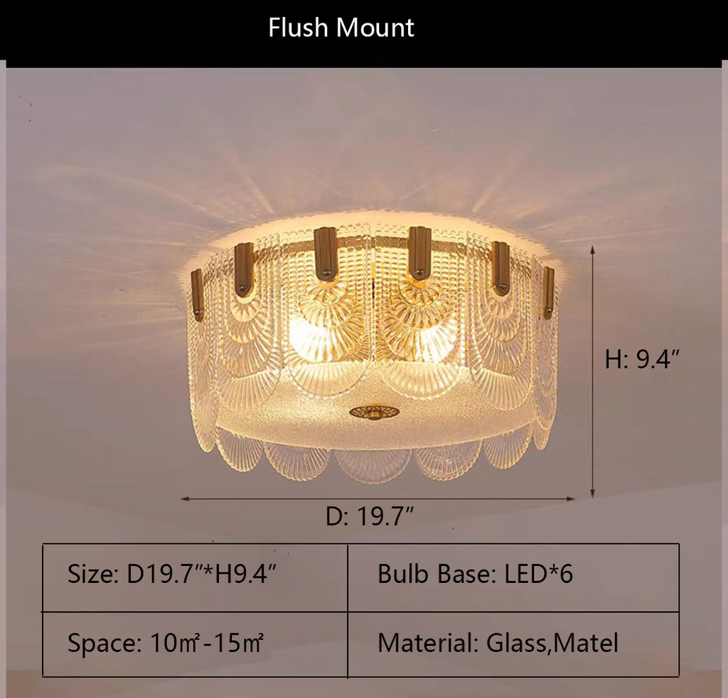 Flush Mount: D19.7"*H9.4"  glass, tiered, curtain, folded, overlapped, light luxury, oversized, suit, living room, dining room, kitchen island, wall light, flush mount, ceiling, bedroom