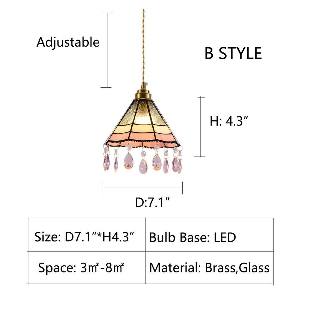 B: D7.1"*H4.3"  wine red, bright green, jade white, tiffany lamp shade, colorful, upside down umbrella, glass, pendant, entryway, foyer, bar, kitchen island 