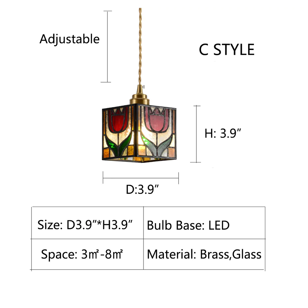 C: D3.9"*H3.9"  wine red, bright green, jade white, tiffany lamp shade, colorful, upside down umbrella, glass, pendant, entryway, foyer, bar, kitchen island 