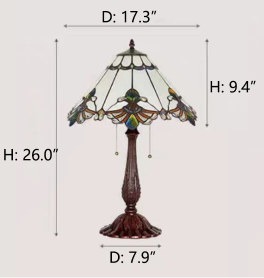 D17.3"*H26"  wine red, bright green, jade white, tiffany lamp shade, colorful, upside down umbrella, glass,  table lamp, bedside, night lamp, coffee table, colorful, antique