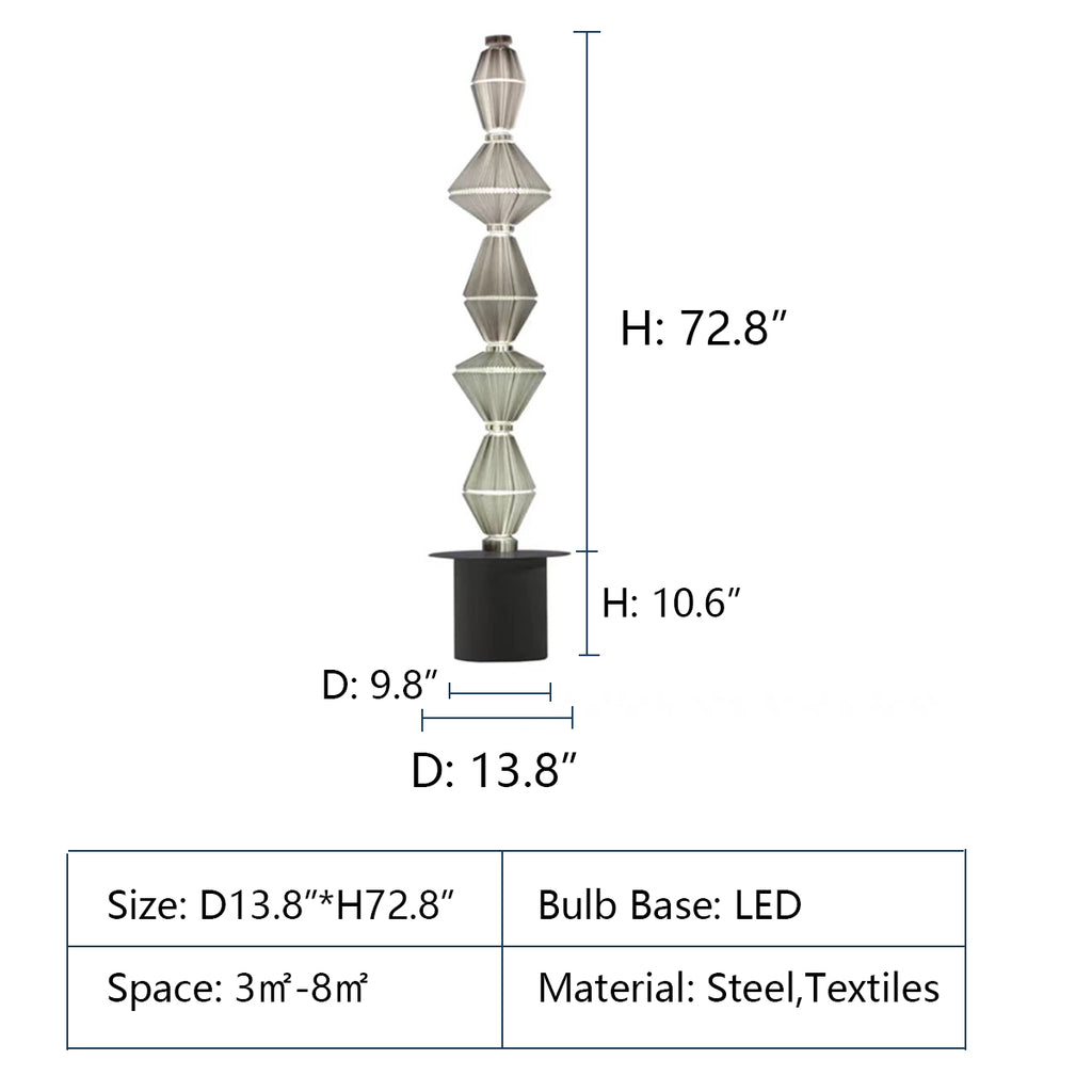 D13.8"*H72.8"  post modern, art, tower, volume, floor lamp, bedroom, living room, hotel lobby, home office, steel,  Textiles Oiphorique Floor Lamp