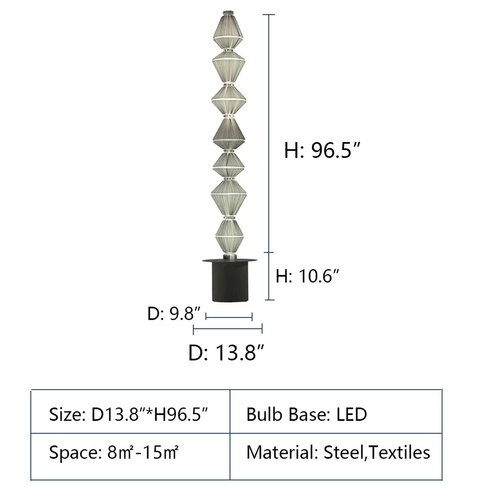 D13.8"*H96.5"  post modern, art, tower, volume, floor lamp, bedroom, living room, hotel lobby, home office, steel,  Textiles  Oiphorique Floor Lamp