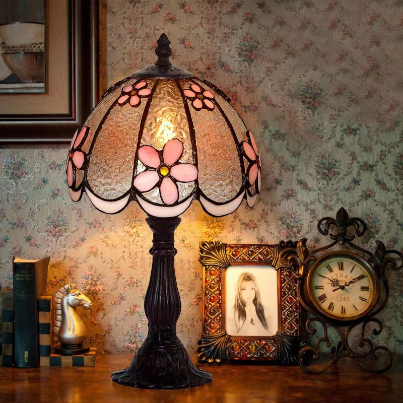 tiffany style, table lamp, light pink, flower petal, vintage, retro, antique, bedside, bedroom, night lamp, coffee table, study room, desk