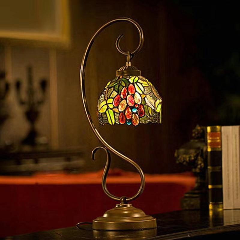 tiffany style, table lamp, light pink, flower petal, vintage, retro, antique, bedside, bedroom, night lamp, coffee table, study room, desk 