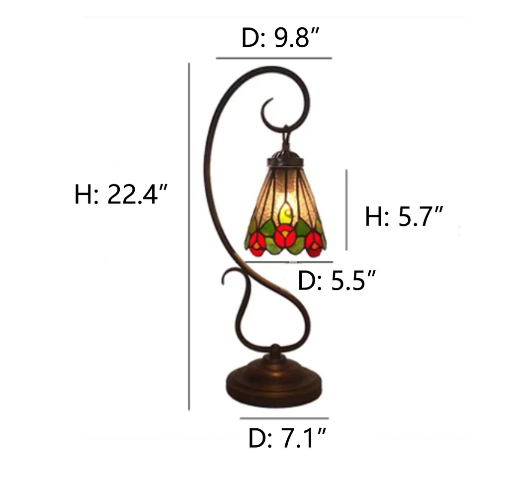 D7.1"*H22.4"  tiffany style, table lamp, light pink, flower petal, vintage, retro, antique, bedside, bedroom, night lamp, coffee table, study room, desk