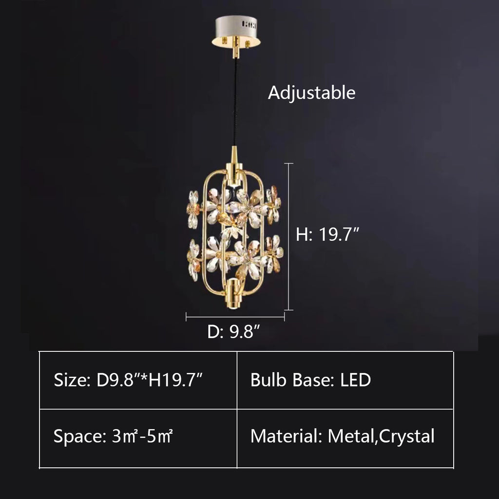 D9.8"*H19.7"  gold, crystal, light luxury, flower, floral, petal, chandelier, wall light, wall lamp, living room, dining room, bedroom, suit