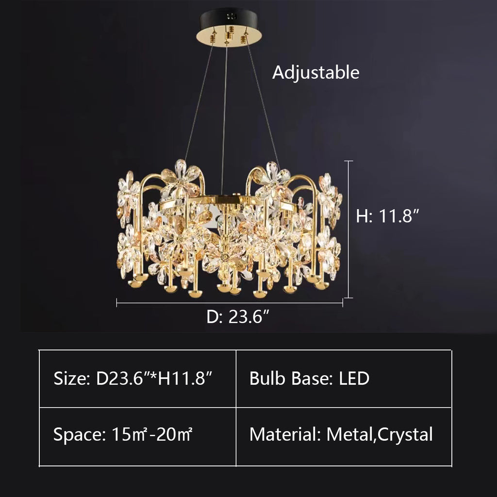 D23.6"*H11.8"  gold, crystal, light luxury, flower, floral, petal, chandelier, wall light, wall lamp, living room, dining room, bedroom, suit