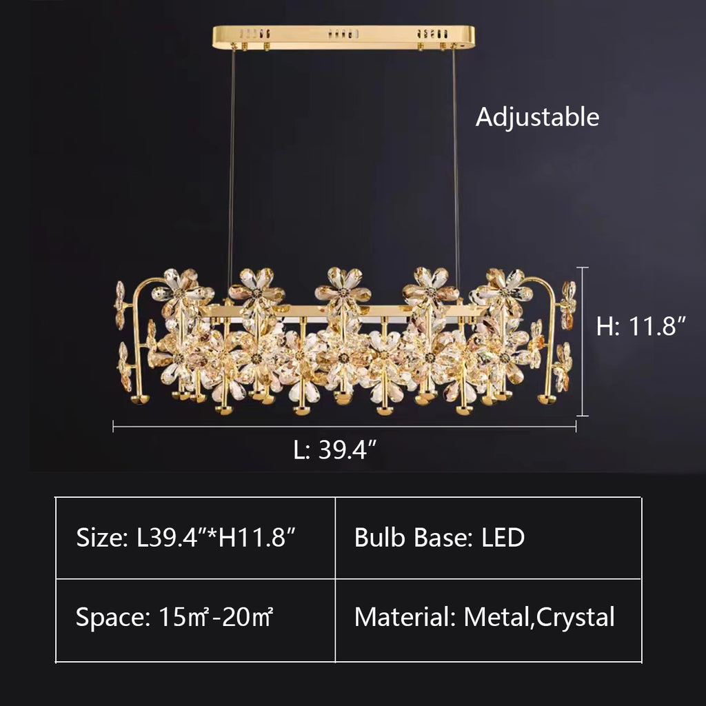Pendant: L39.4"*H11.8"  gold, crystal, light luxury, flower, floral, petal, chandelier, wall light, wall lamp, living room, dining room, bedroom, suit