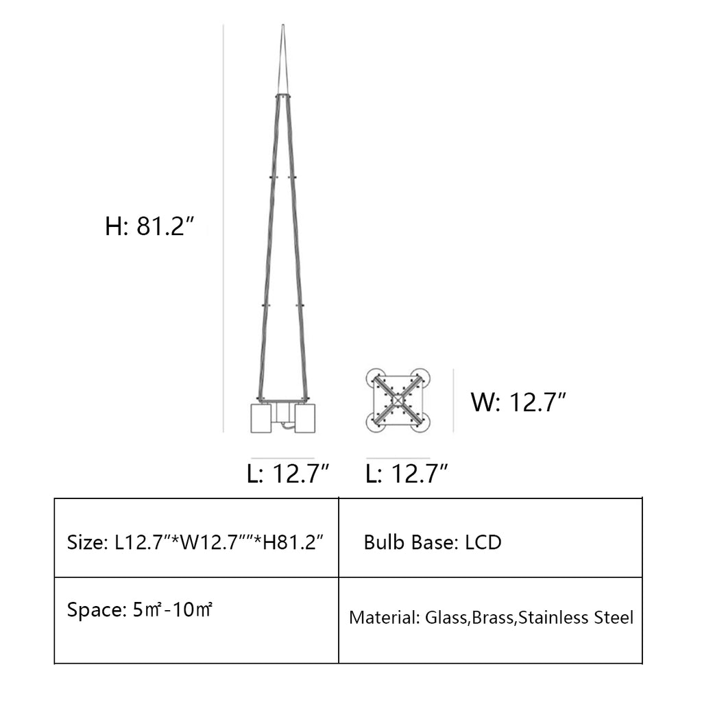 L12.7"*W12.7"*H81.2"  Art Triangular Tower Glass Unique Floor Lamp for Bedroom/Living Room, home office, mystic