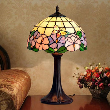 butterfly, flower, floral, colorful, bright green, jade white, tiffany lamp shade, colorful, upside down umbrella, glass,  table lamp, bedside, night lamp, coffee table, colorful, antique, retro, vintage