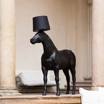 classic black, horse, post-modern, living room, hotel lobby, cafe, villa, art   Moooi × Front  Horse Lamp    Polyester horse, pvc viscose laminate shade, metal frame structure Made in The Netherlands by Moooi