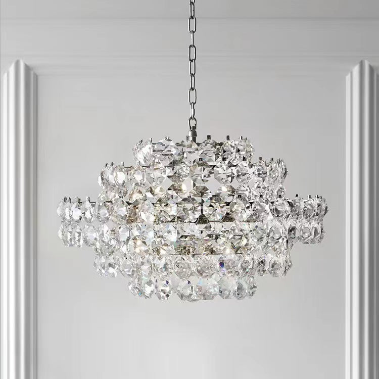Sanger Chandelier by AERIN for Visual Comfort   Multi-Layer Diamond Crystal Pendant Chandelier in Polished-Nickel Finish for Bedroom/Bathroom/Living room
