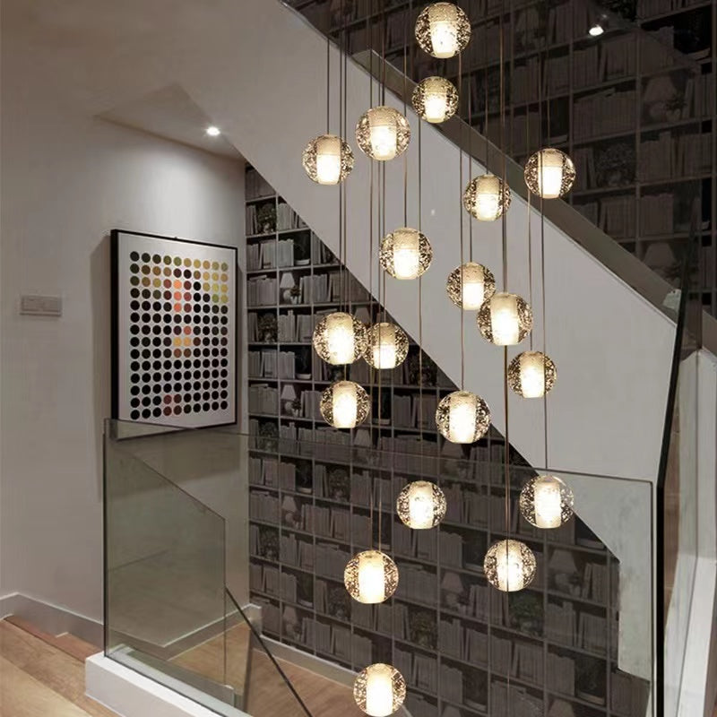 Sphere Clear Seedy Glass Starburst Cascade Pendant Chandelier for Staircase   extra large, oversized, high-ceiling room, entryway, hallway, dreamy
