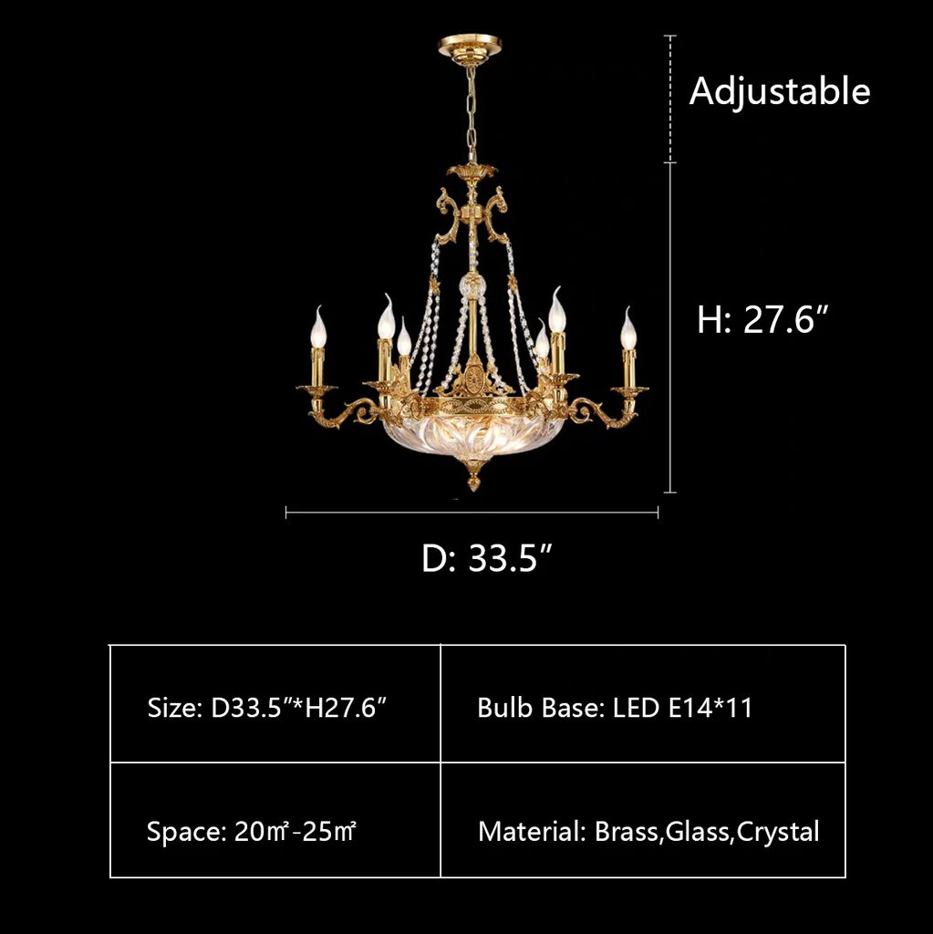 D33.5"*27.6"  light luxury, European, gold, crystal, pendant, candle, chandelier, living room, bedroom, dining room