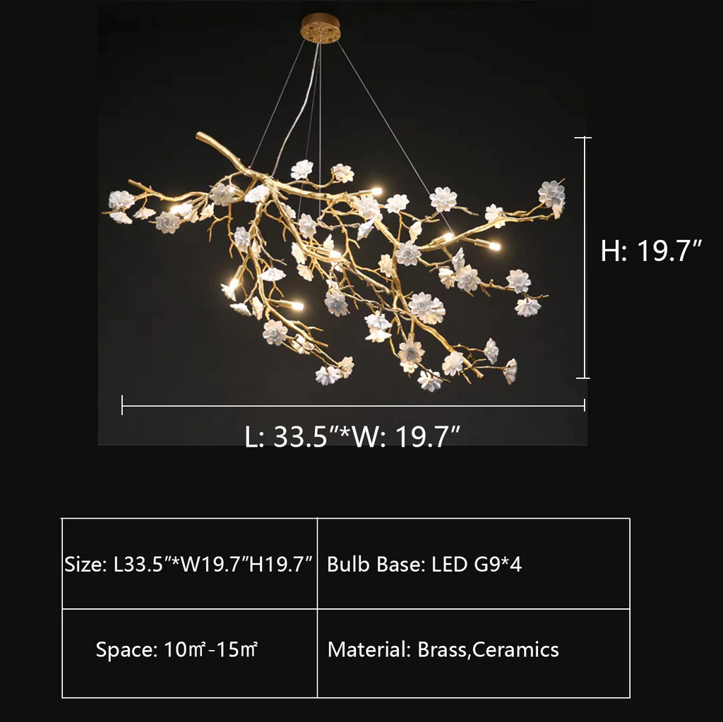 L33.5"*W19.7"*H19.7"  natural, flower, branch, pendant, boho, bohemian, brass, ceramic, living room, dining room