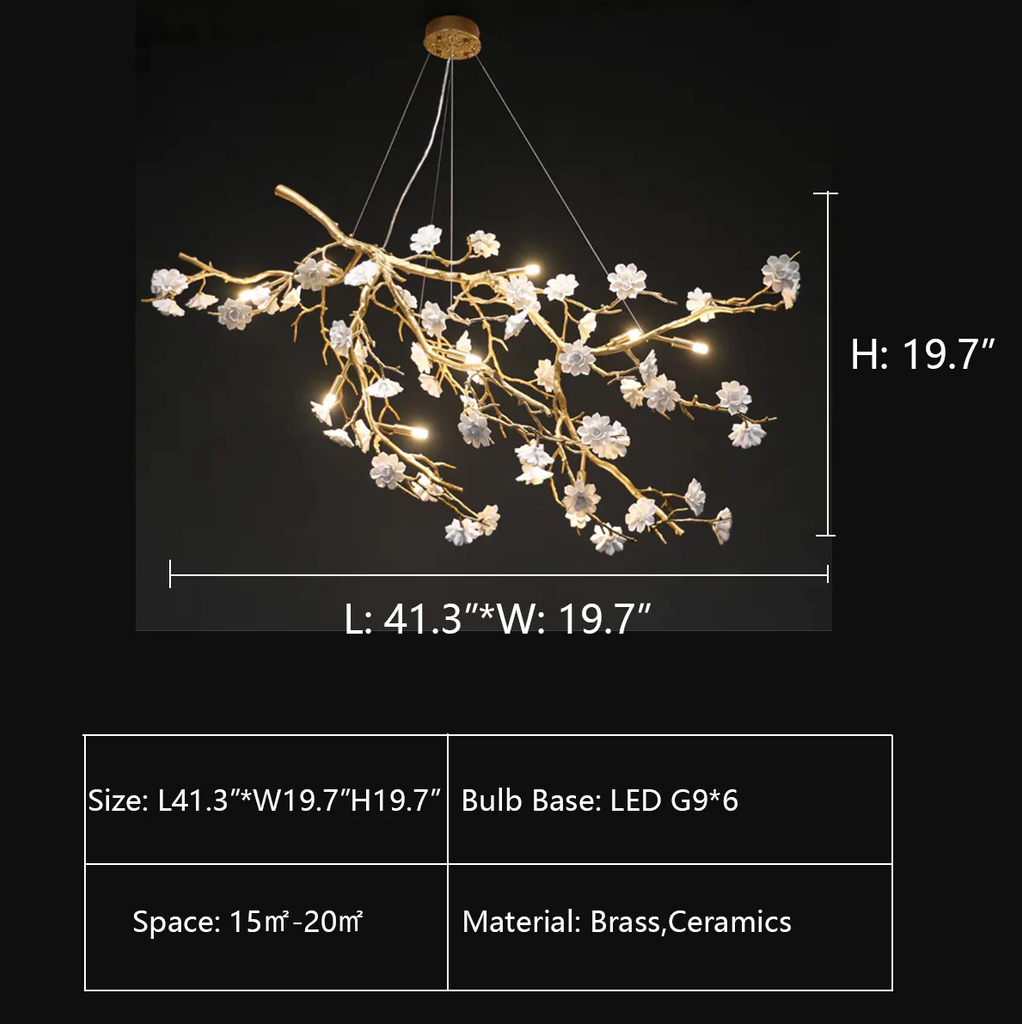 L41.3"*W19.7"*H19.7"  natural, flower, branch, pendant, boho, bohemian, brass, ceramic, living room, dining room