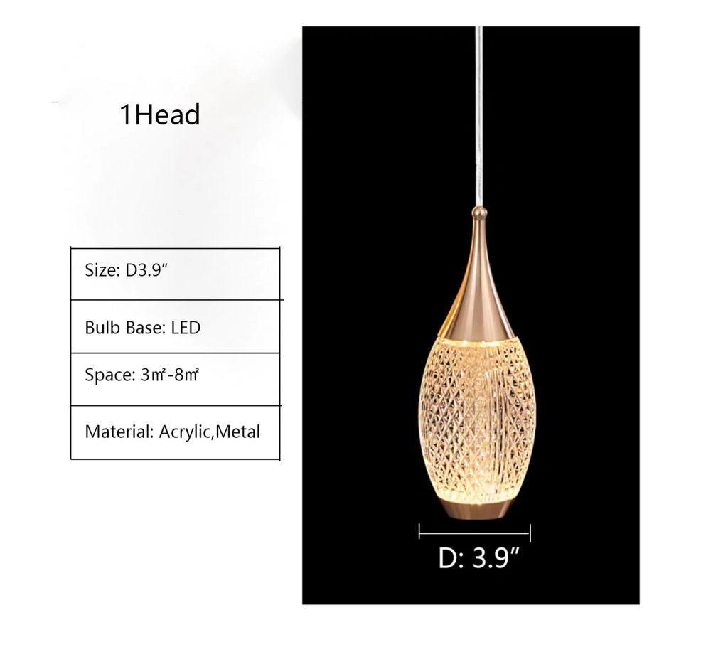 1Head: D3.9"   extra long, oversized, plaid, acrylic, cluster, pendant, chandelier, staircase, living room, dining room, bedside