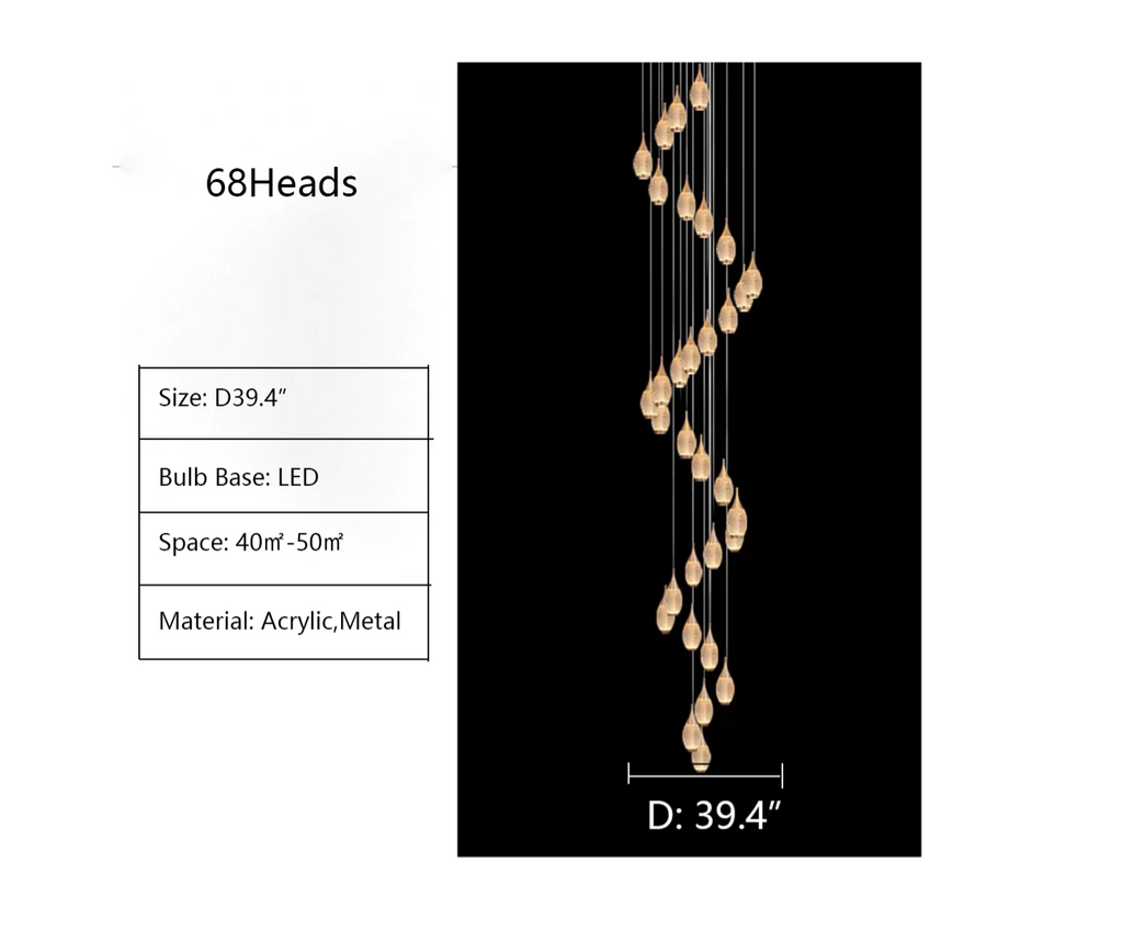 68 Heads: D39.4"   extra long, oversized, plaid, acrylic, cluster, pendant, chandelier, staircase, living room, dining room, bedside
