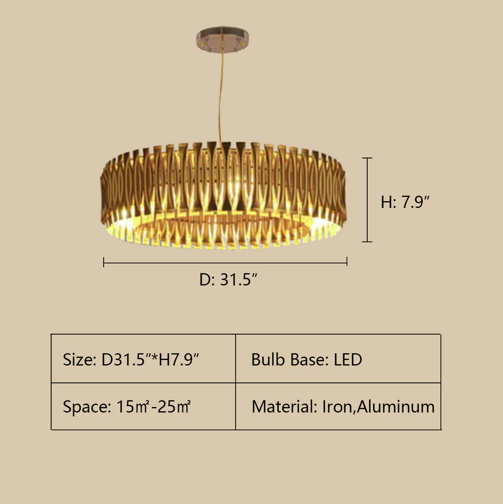 D31.5"*H7.9"  drum, light luxury, aluminum, hollow, gold, chandelier, oversized, extra large, living room, dining room, bedroom, tiered