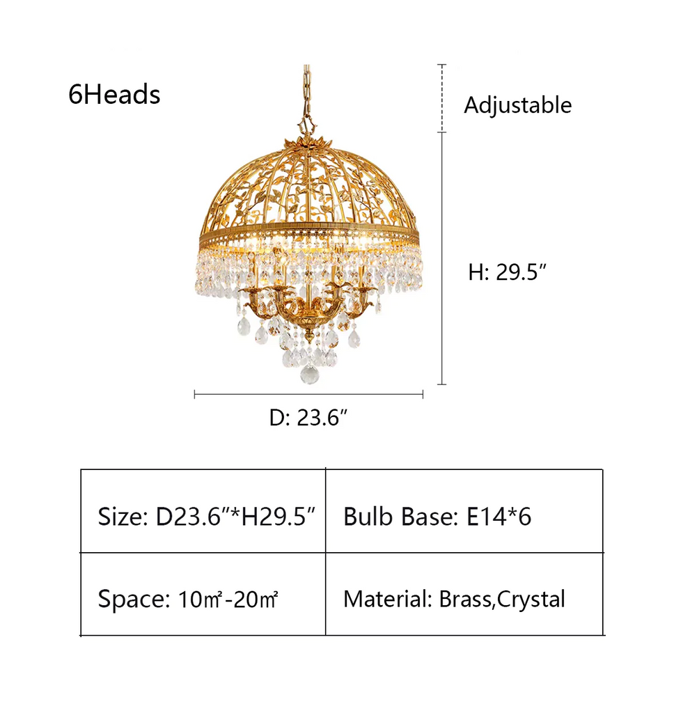 6Heads: D23.6"*H29.5"   Baroque Art Crystal Pendent Candle Chandelier for Foyer/Bedoom/Bathroom  Walk-in closet, gold, luxury,
