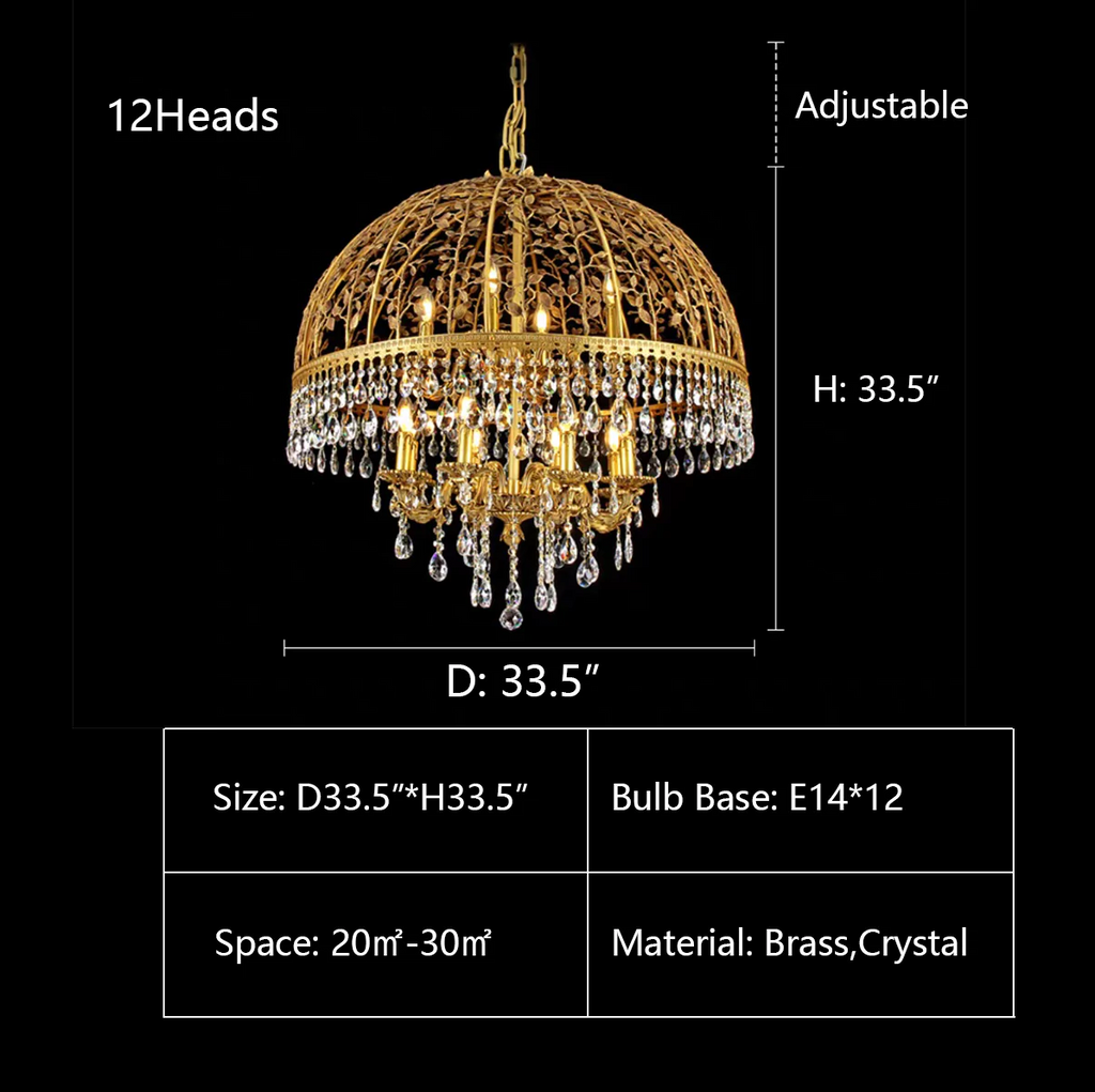  12Heads: D33.5"*H33.5"   Baroque Art Crystal Pendent Candle Chandelier for Foyer/Bedoom/Bathroom  Walk-in closet, gold, luxury,