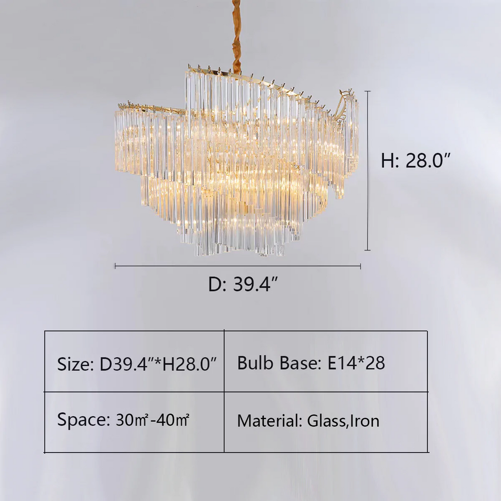 D39.4"*H28.0"   Large Modern Spiral Tiered Glass Pendant Chandelier for Living/Dining Room   big hallway, large foyer, 