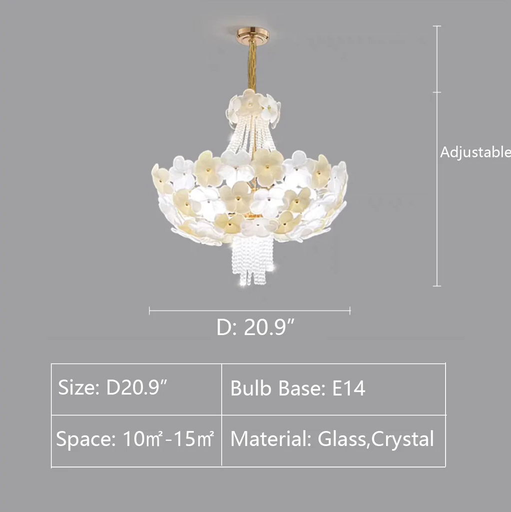 D20.9"  Flower Petal Cluster Bouquet Pendant Chandelier for Living Room/Bedroom/Big Hallway  floral, crystal pendant