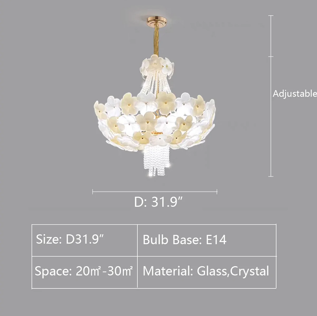 D31.9"   Flower Petal Cluster Bouquet Pendant Chandelier for Living Room/Bedroom/Big Hallway  floral, crystal pendant