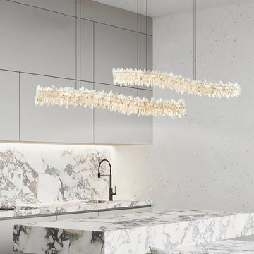 Modern Light Luxury Designer Model Natural Crystal Stone Long Dining Chandelier Furniture for Dining Room/Kitchen Island/Study 
