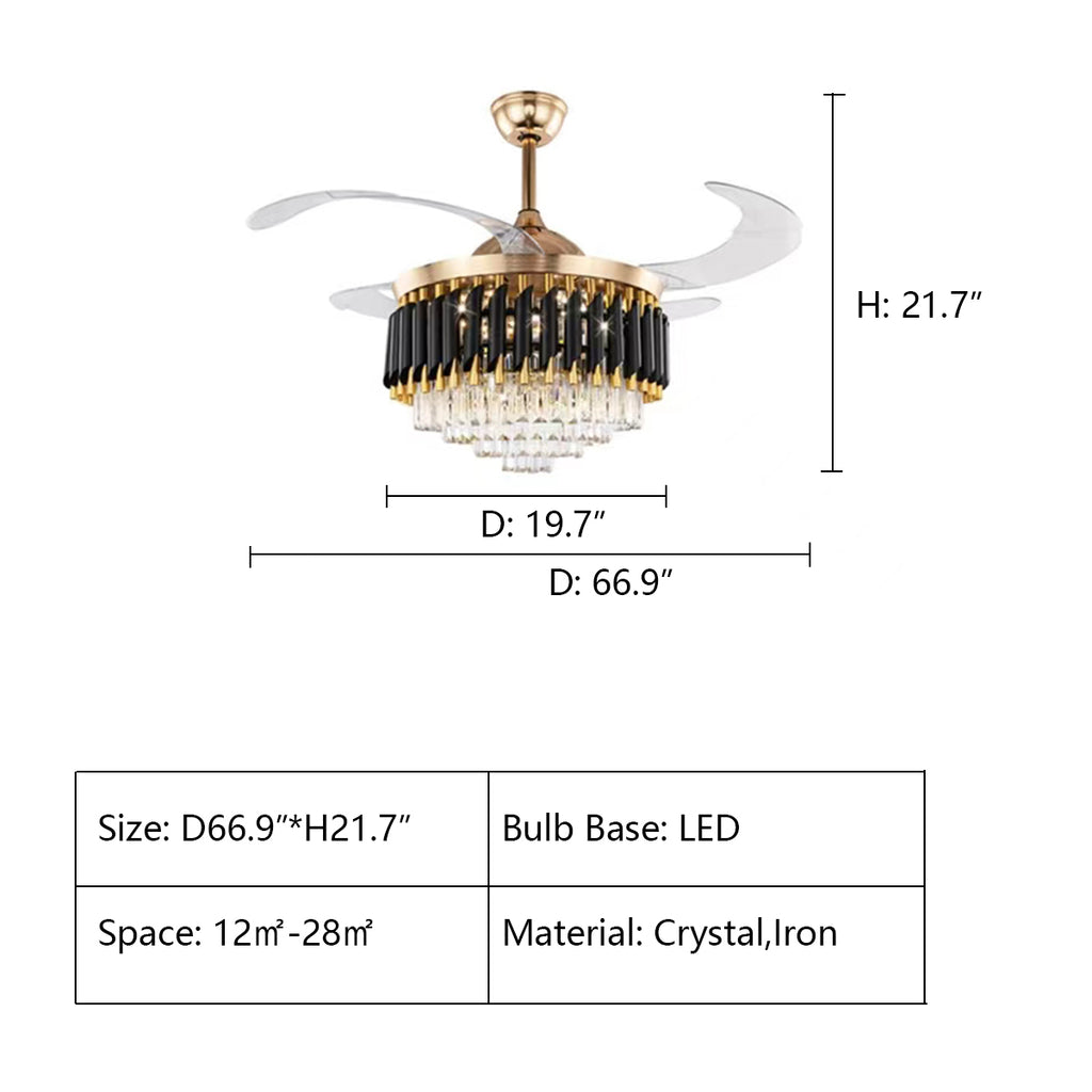 D66.9"*H21.7"   Light Luxury Invisible Fan Light Crystal Ceiling Chandelier for Living/Dining Room/Bedroom  tiered, drum,