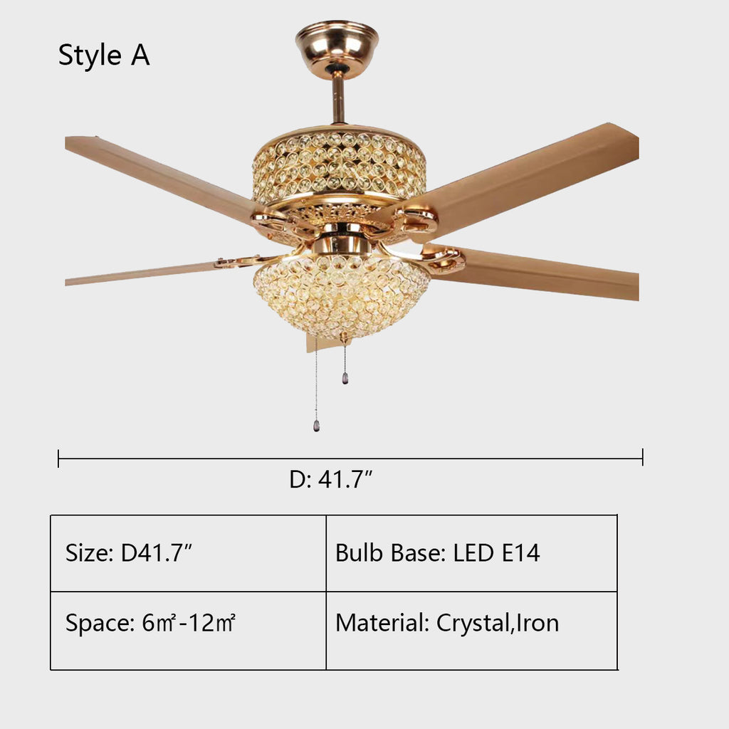 Style A: D41.7"   European Style Oversize Luxury Fan Light Crystal Chandelier for Living Room/Dining Room