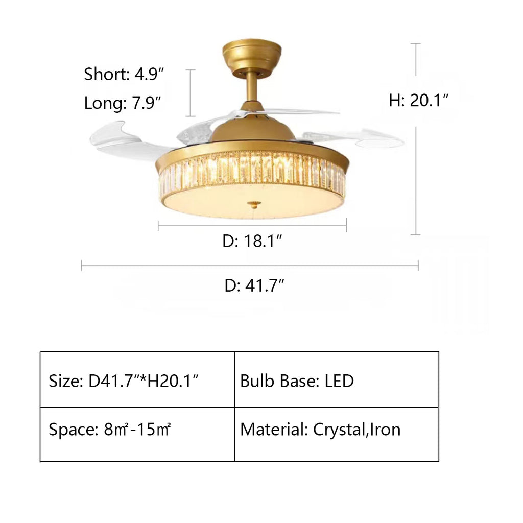 D41.7"*H20.1"   Crystal Ceiling Invisible Fan Light Invisible Fan Light for Living/Dining Room   modern, drum, round, remote control, bedroom