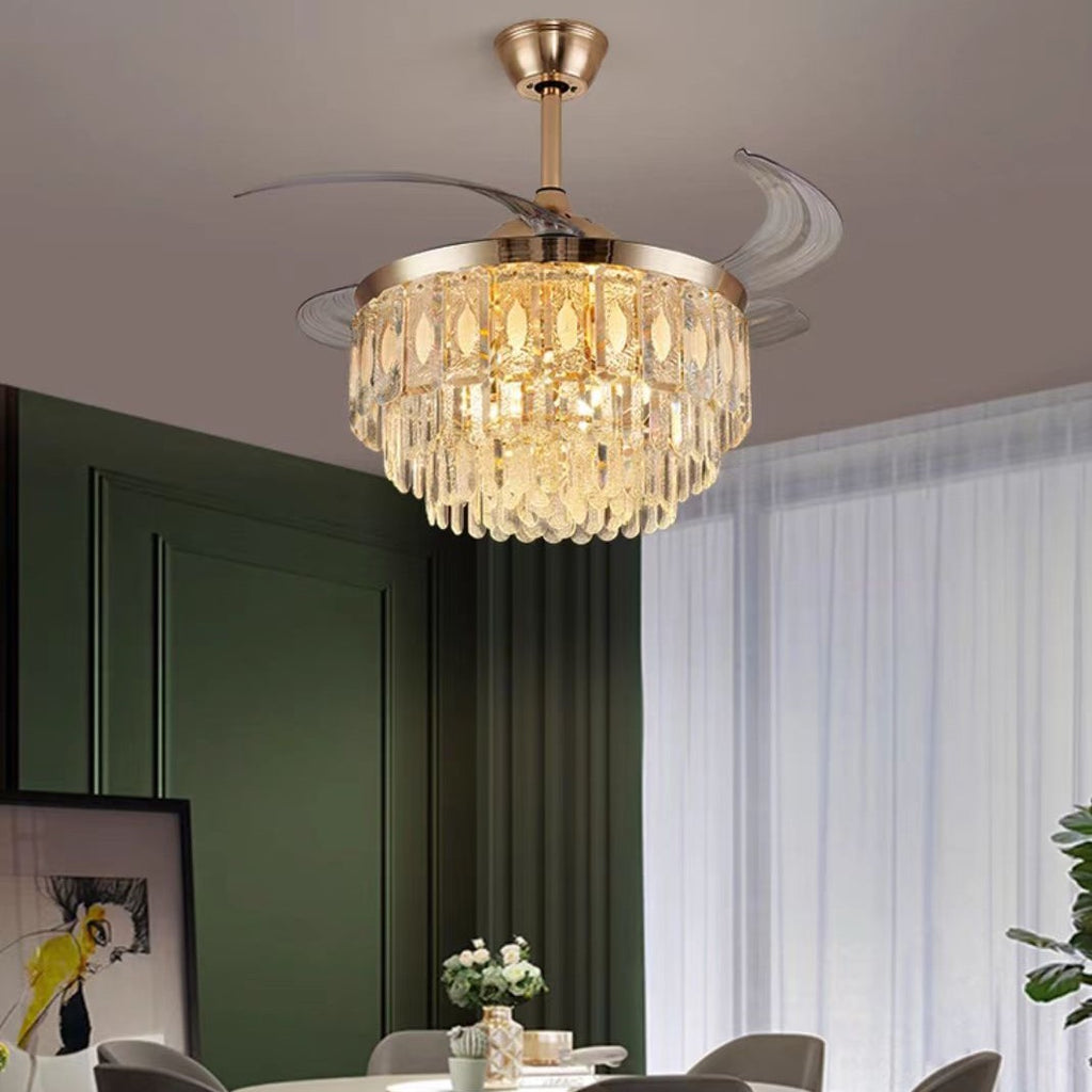 New Modern Light Luxury 3-Blade Invisible Fan Light Ceiling Chandelier for Living/Dining Room/Bedroom  Remote Control Included 
