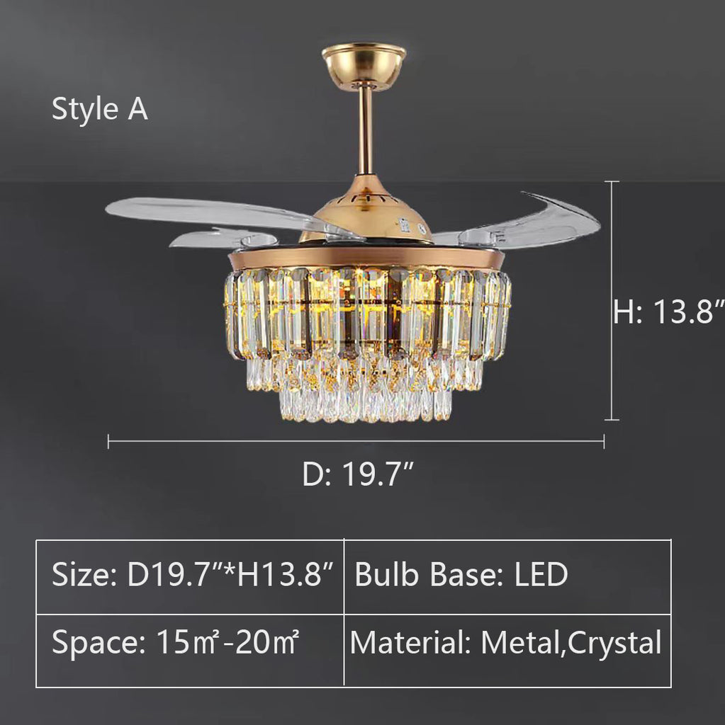Style A: D19.7"*H13.8"   New Modern Light Luxury 3-Blade Invisible Fan Light Ceiling Chandelier for Living/Dining Room/Bedroom  Remote Control Included 