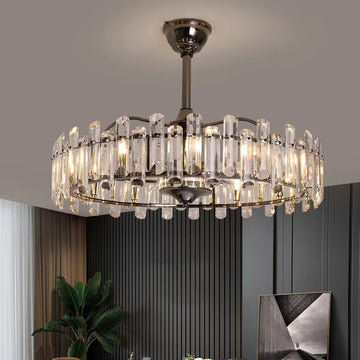 Modern Invisible Fan Light Candle Crystal Chandelier for Living/Dining Room/Bedroom  drum Remote Control Included, quiet, silent
