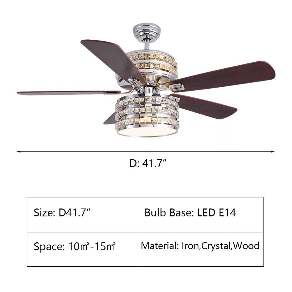 D48.0"  5-Blade Fan Light Tiered Crystal Ceiling Chandelier for Living/Dining Room/Bedroom  Remote Control Included
