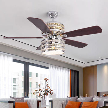 5-Blade Fan Light Tiered Crystal Ceiling Chandelier for Living/Dining Room/Bedroom  Remote Control Included