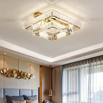 Modern Luxury Multi-layer Square Crystal Flush Mount Pendant Chandelier for Living Room/Bedroom  Dining room, light luxury