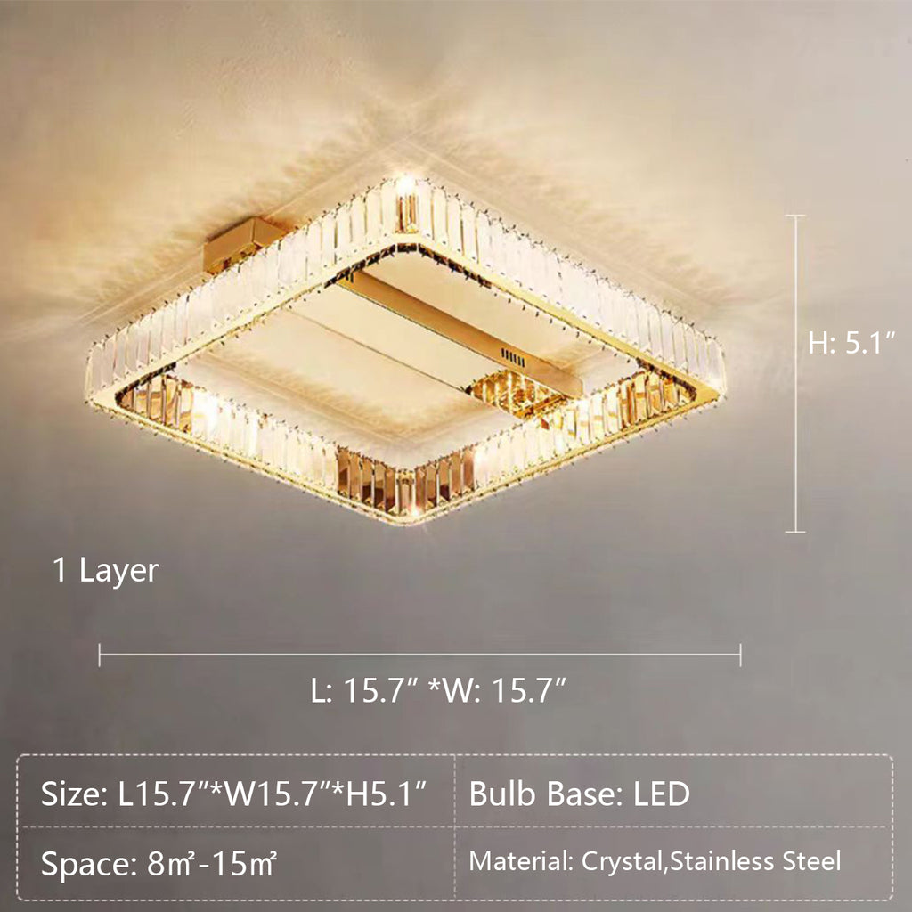 1Layer: L15.7"*W15.7"*H5.1"  Modern Luxury Multi-layer Square Crystal Flush Mount Pendant Chandelier for Living Room/Bedroom  Dining room, light luxury