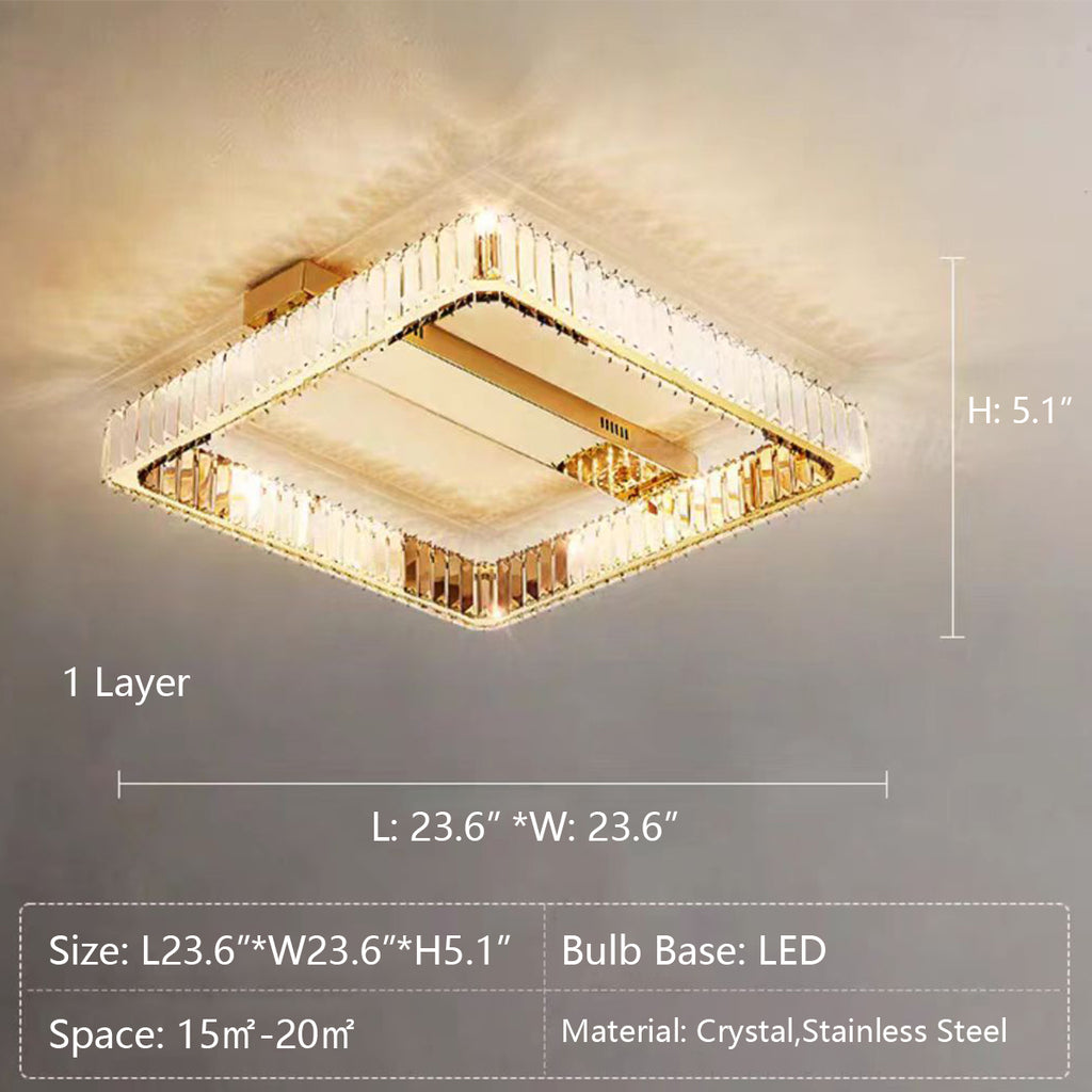 1Layer: L23.6"*W23.6"*H5.1"  Modern Luxury Multi-layer Square Crystal Flush Mount Pendant Chandelier for Living Room/Bedroom  Dining room, light luxury