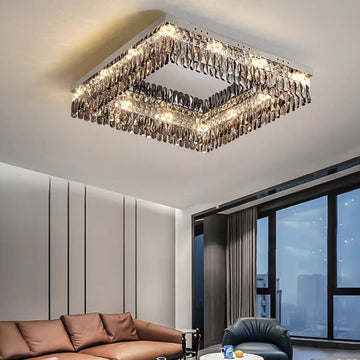 Oversized Mirror Stainless Steel Crystal Flush Mount Chandelier for Living Room/Bedroom  extra large, square, rectangle
