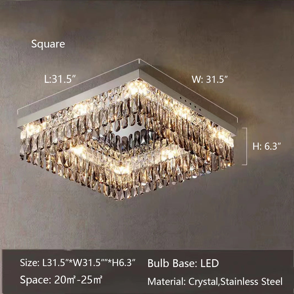Square: L31.5"*W31.5"*H6.3"  Oversized Mirror Stainless Steel Crystal Flush Mount Chandelier for Living Room/Bedroom  extra large, square, rectangle