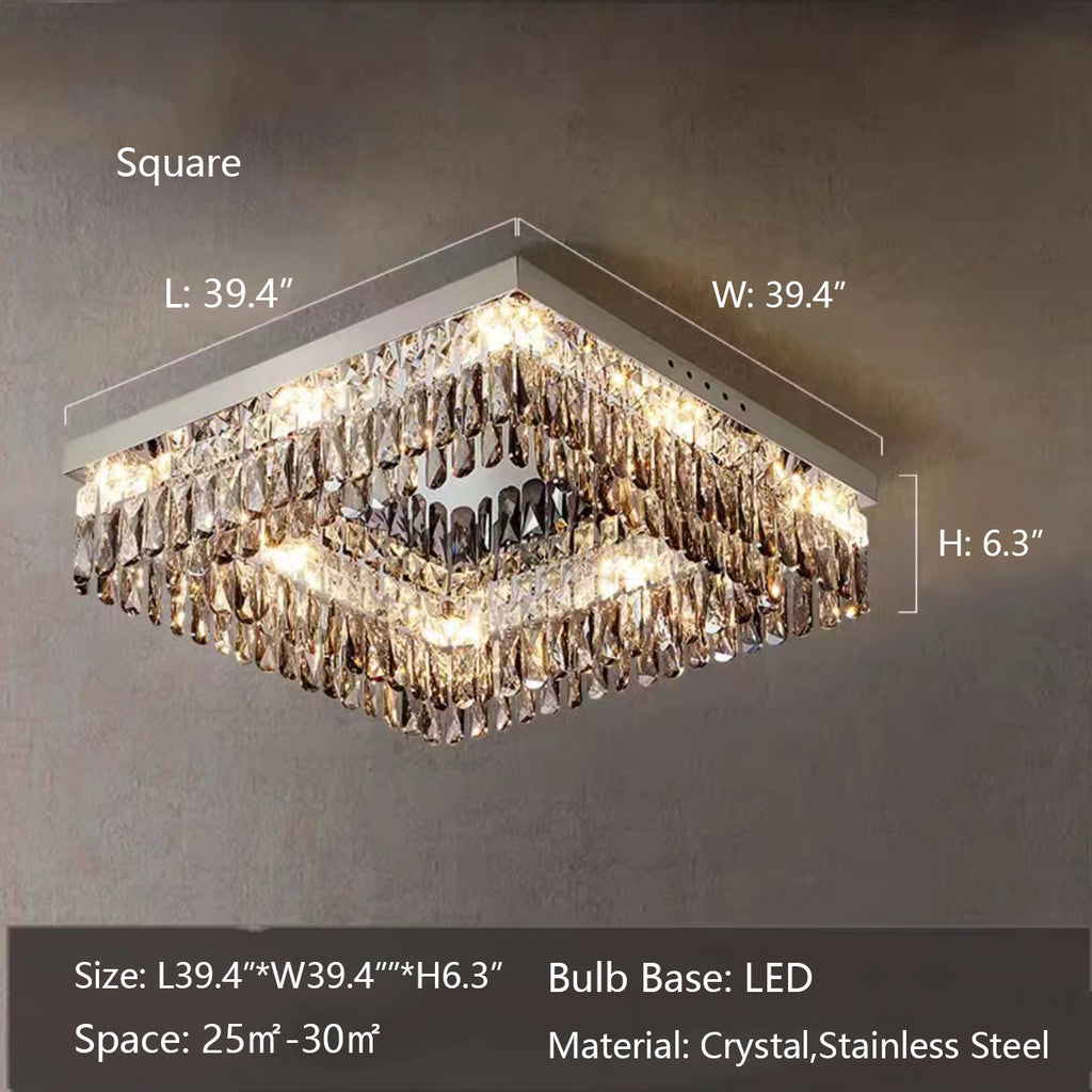 Square: L39.4"*W39.4"*H6.3"  Oversized Mirror Stainless Steel Crystal Flush Mount Chandelier for Living Room/Bedroom  extra large, square, rectangle
