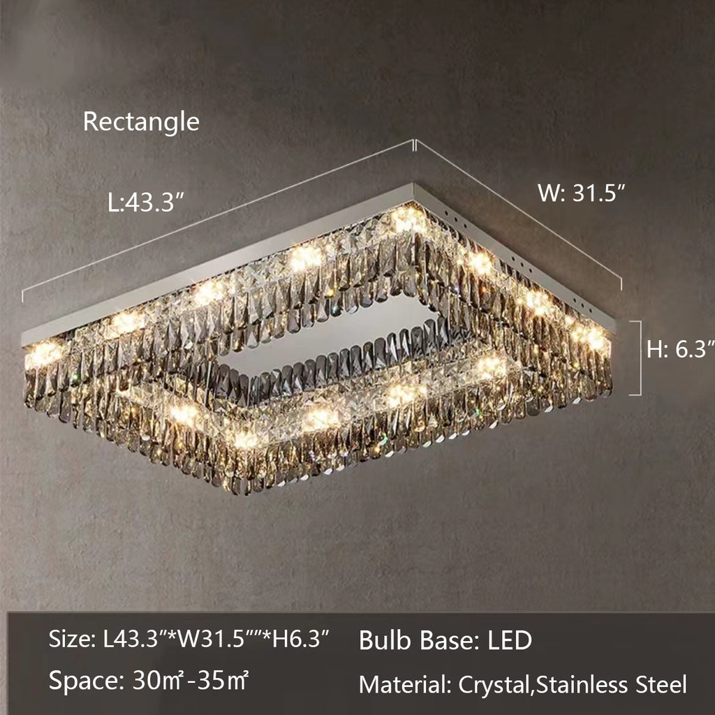 Rectangle: L43.3"*W31.5"*H6.3"  Oversized Mirror Stainless Steel Crystal Flush Mount Chandelier for Living Room/Bedroom  extra large, square, rectangle