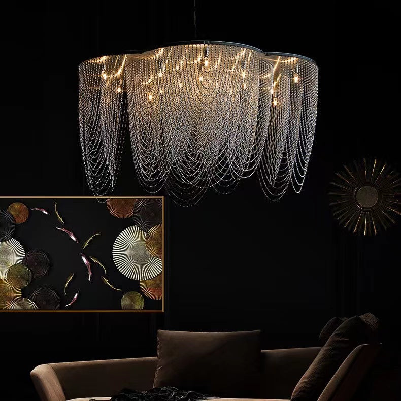 Art Flower Multi-Layer Stainless Steel Curtain Chandelier for Living Room necklace, chain, elegant, modern