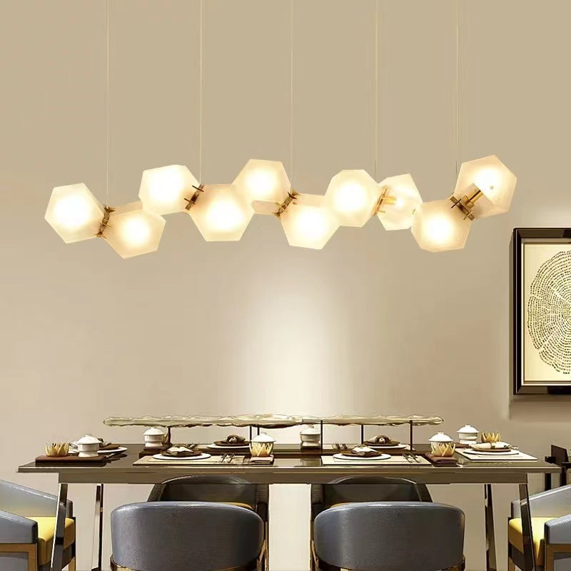 Nordic Multi-Head Facet Diamond Glass Cluster Pendant Light for Dining Table/Study Desk 