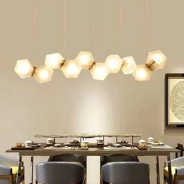 Nordic Multi-Head Facet Diamond Glass Cluster Pendant Light for Dining Table/Study Desk 
