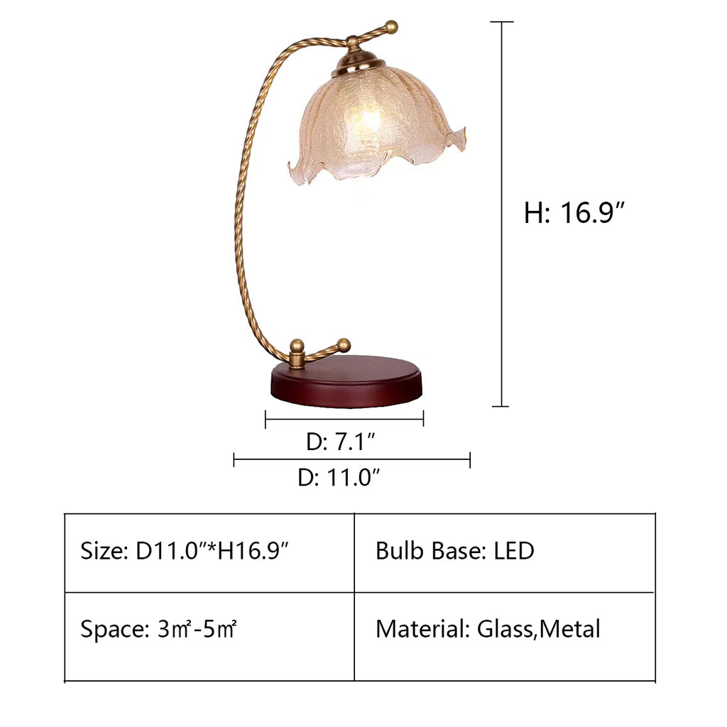 D11.0"*H16.9"  Retro Glass Flower Table Lamp for Coffee Table/Bedside/Study Desk  vintage, French